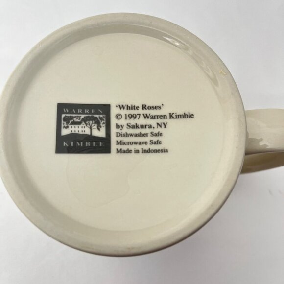 Warren Kimble White Roses Mug Sakura 1997 Dishwasher‎ & Microwave Safe Vintage - Picture 4 of 5